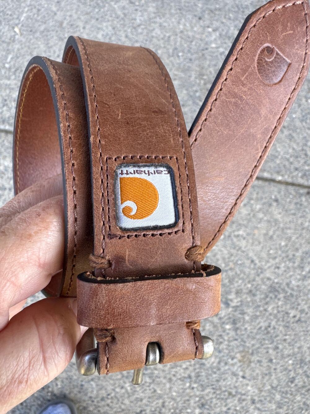 Carhartt Full Grain Leather Belt Brown Work Casual Logo Buckle Men’s